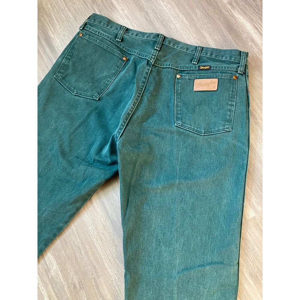 Vintage Green Wrangler 13MWZ Beautiful Marble Fade USA Made 100% Cotton 37x32.5